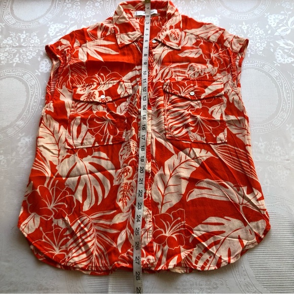MNG Mango Orange/Cream Oversized Flowy Tropical Printed Shirt Women’s Size 4 Top - Picture 9 of 16